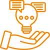 Free follow-up advice Orange hand and lightbulb icon representing free follow-up advice after a pre-purchase vehicle inspection.