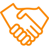 Orange handshake icon representing transparent pricing with no hidden servicing fees.