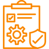 Orange clipboard and cog icon representing a mechanic who keeps detailed service records for your vehicle.