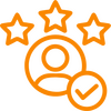 Orange star and person icon symbolising full accountability and support throughout the car servicing process.